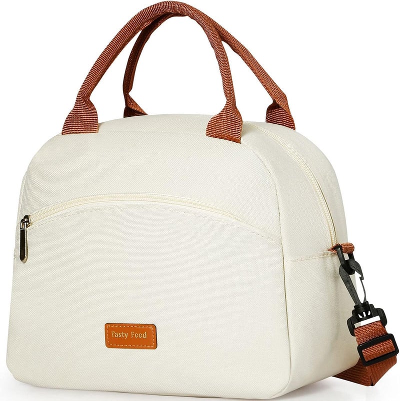 DIRGEE Insulated Lunch Bag For Women, Men Waterproof Cooler Bag Lunch Box For Women Portable Reusable Two-Tone,With Adjustable Straps Can Be Used For Work,White and Brown - Image 1